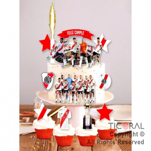 ESCENOGRAFIA PARA DECORAR TORTAS Y CUPCAKES RIVER PLATE (15 UNIDADES + 1 BENGALA)